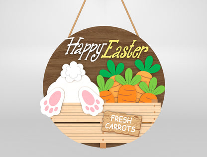 Cute Bunny Easter Door Hanger SVG Carrot Crate Decor for LightBurn and xTool