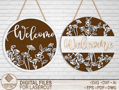 Floral Welcome Sign SVG for Glowforge and xTool Laser Cut File