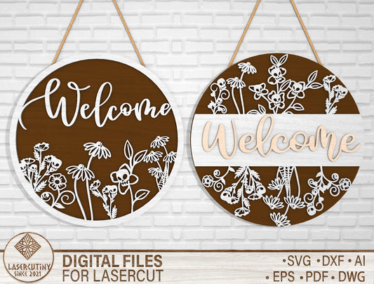 Floral Welcome Sign SVG for Glowforge and xTool Laser Cut File