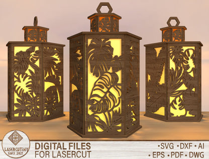 Tropical Leaf Lantern SVG Laser Cut File for LightBurn and Glowforge
