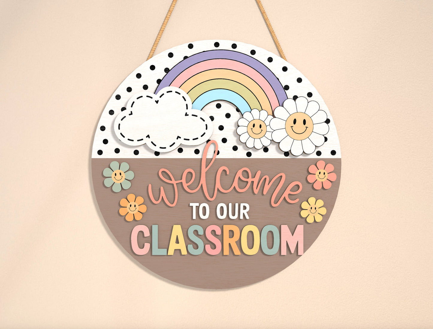 Personalized Pastel Rainbow Classroom Door Sign SVGLaser Cut File for Glowforge and xTool