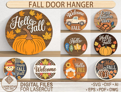 Fall Door Hanger SVG Bundle for Glowforge xTool LightBurn 9 Designs