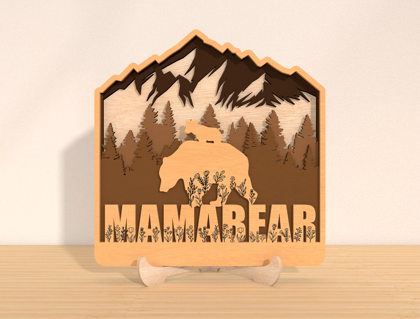 Bear Family Mountain Sign SVG Laser Cut File for LightBurn and Glowforge