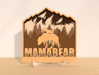 Bear Family Mountain Sign SVG Laser Cut File for LightBurn and Glowforge