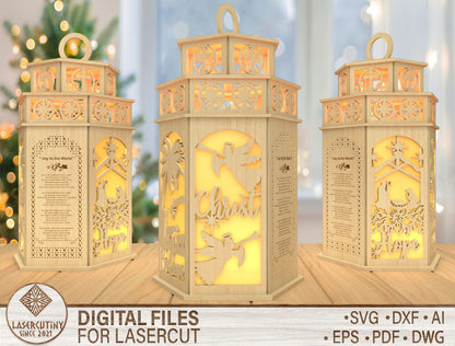 3D Christmas Lantern SVG Reindeer Winter Scene Laser Cut File
