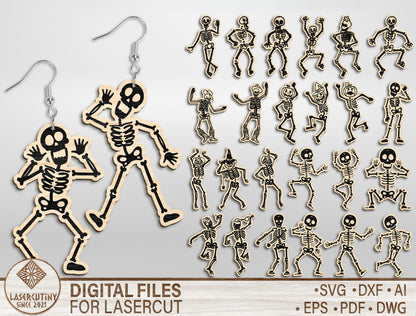 Halloween Skeleton Dangle Earrings SVG Bundle Designs for Glowforge xTool