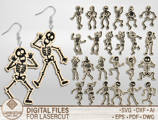 Halloween Skeleton Dangle Earrings SVG Bundle Designs for Glowforge xTool