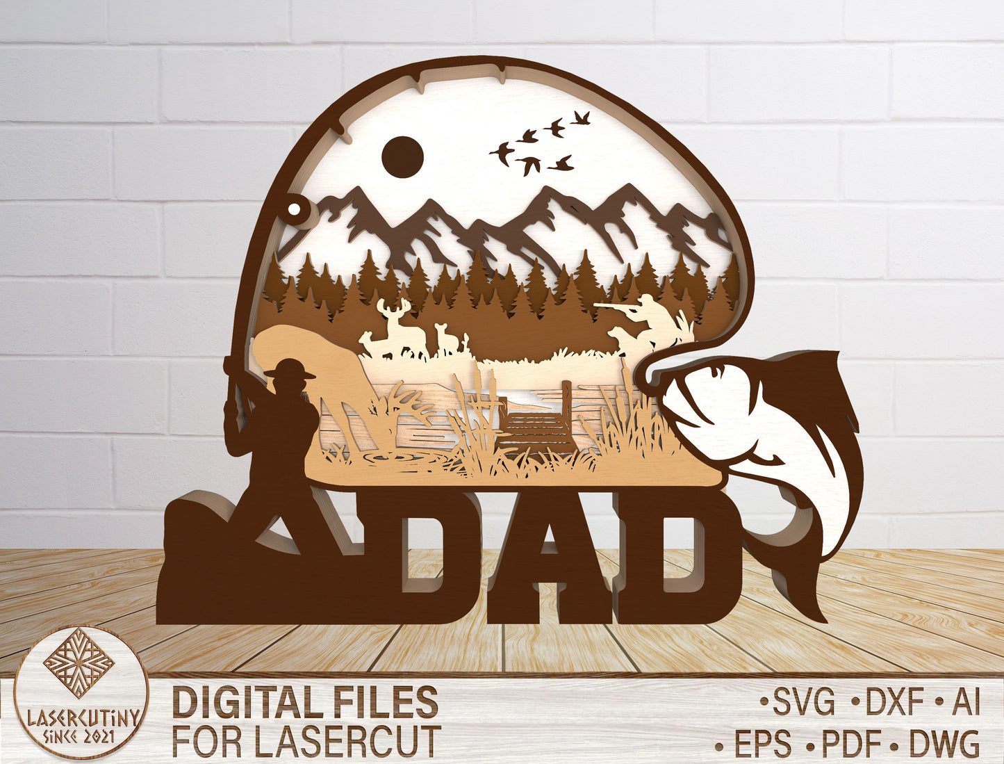 Layered Fishing Dad Outdoor Scene Sign SVG Laser Cut File for Glowforge and xTool
