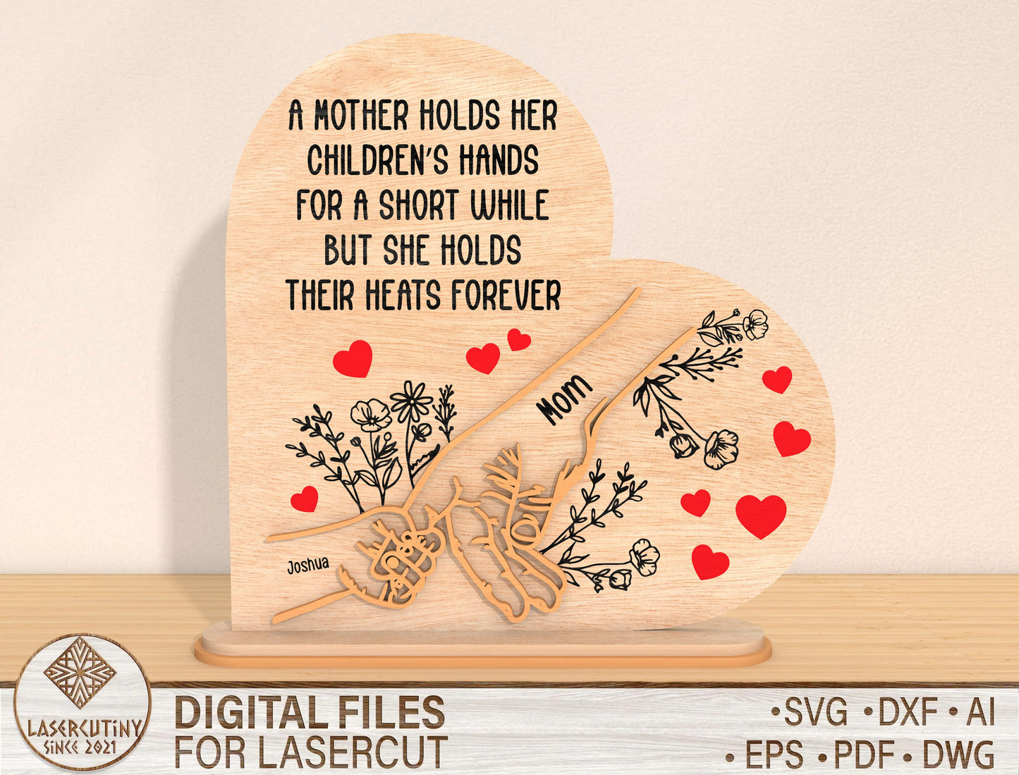 Personalized Mother Flower Sign SVG Kids Name for LightBurn