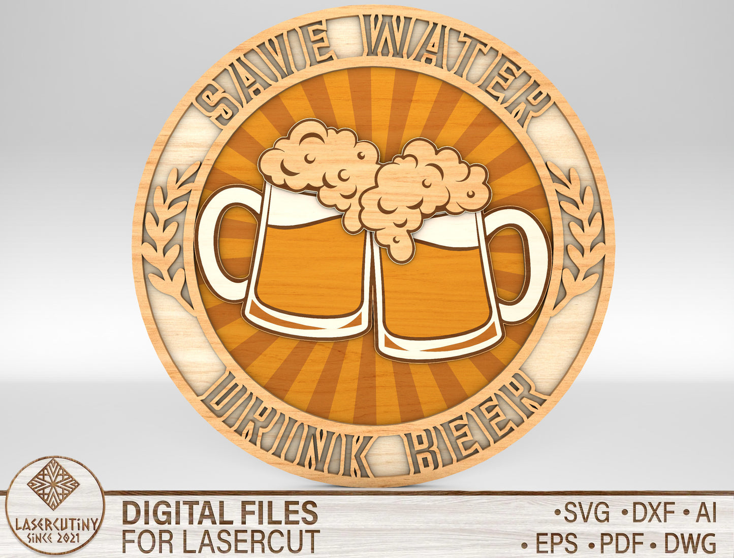 Cheers Beer Mug Round Sign SVG Laser Cut File for Glowforge and LightBurn