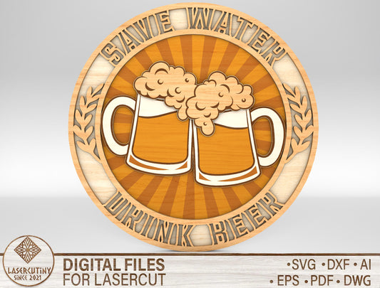 Cheers Beer Mug Round Sign SVG Laser Cut File for Glowforge and LightBurn