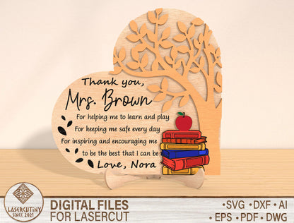 Personalized Teacher Thank You Tabletop Sign SVG for LightBurn and Glowforge
