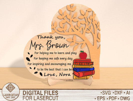 Personalized Teacher Thank You Tabletop Sign SVG for LightBurn and Glowforge