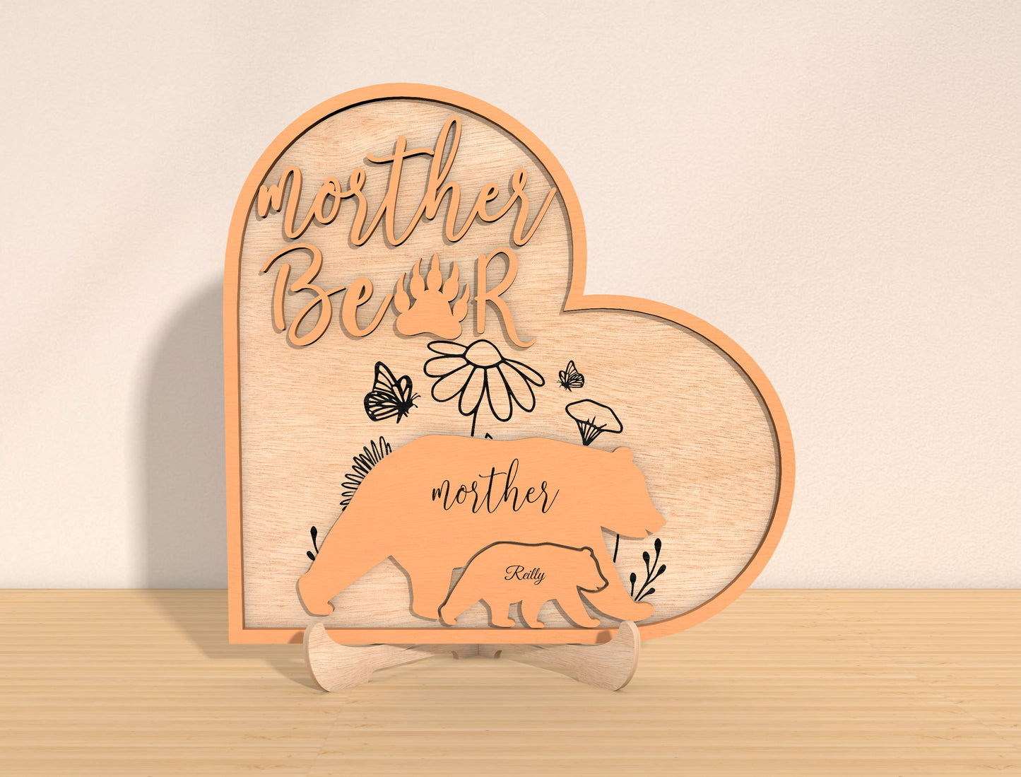 Mom Bear Family Laser Cut File | Personalized Mother’s Day Decor | Bear Cub Name Sign | Glowforge, xTool, LightBurn, etc..