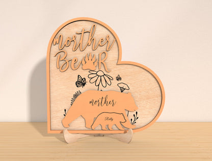Mom Bear Family Laser Cut File | Personalized Mother’s Day Decor | Bear Cub Name Sign | Glowforge, xTool, LightBurn, etc..