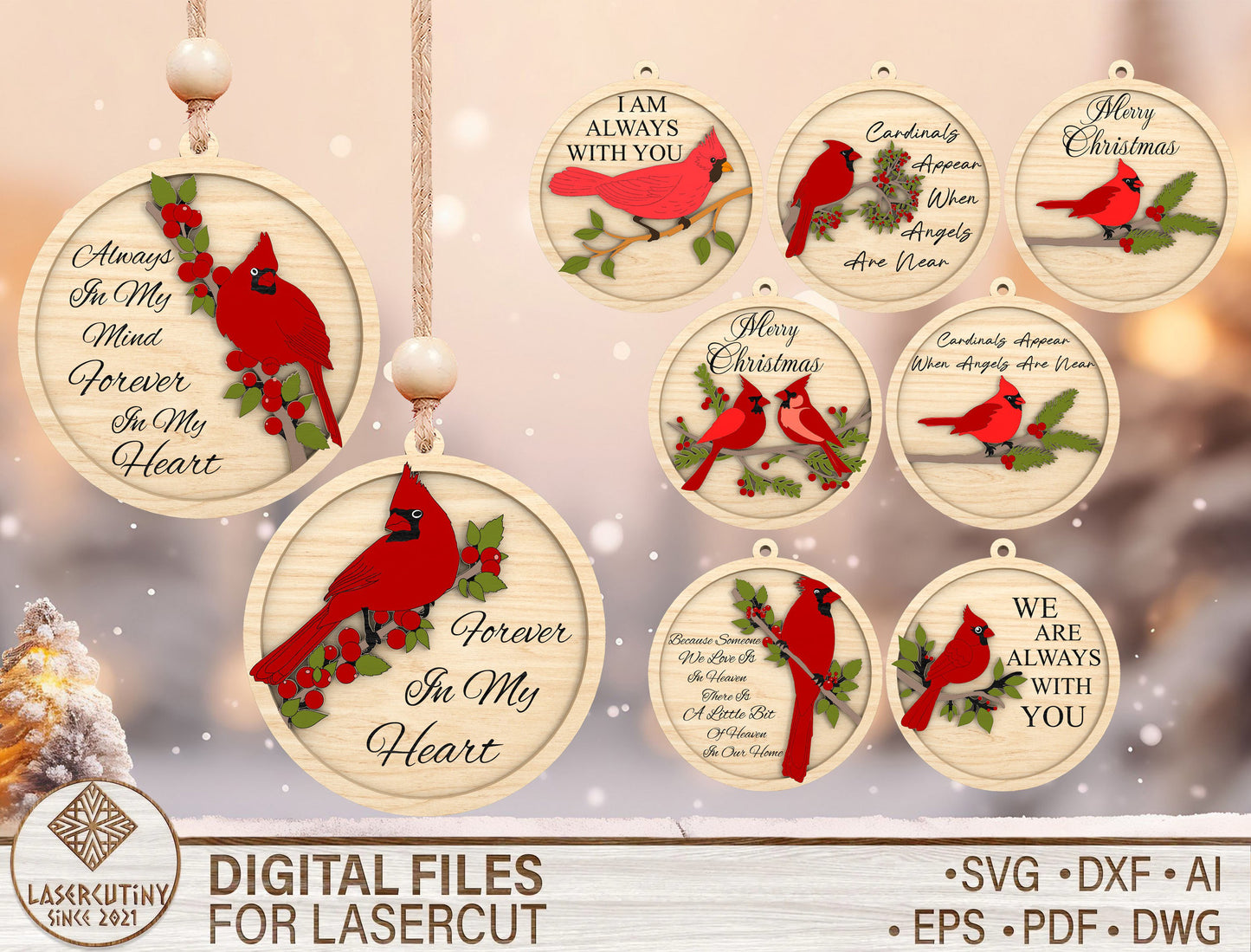 Cardinal Memorial Ornament SVG Bundle for Glowforge and LightBurn