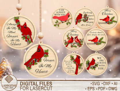 Cardinal Memorial Ornament SVG Bundle for Glowforge and LightBurn