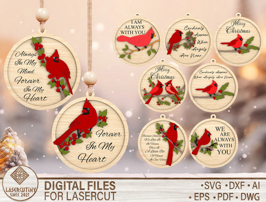 Cardinal Memorial Ornament SVG Bundle for Glowforge and LightBurn