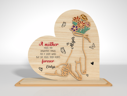 Heart Shaped Mom Kids Name Sign SVG Personalized Laser Cut File for xTool and LightBurn