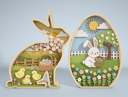 Cute Easter Nature Scene SVG Bundle Easter Bunny for Glowforge and xTool