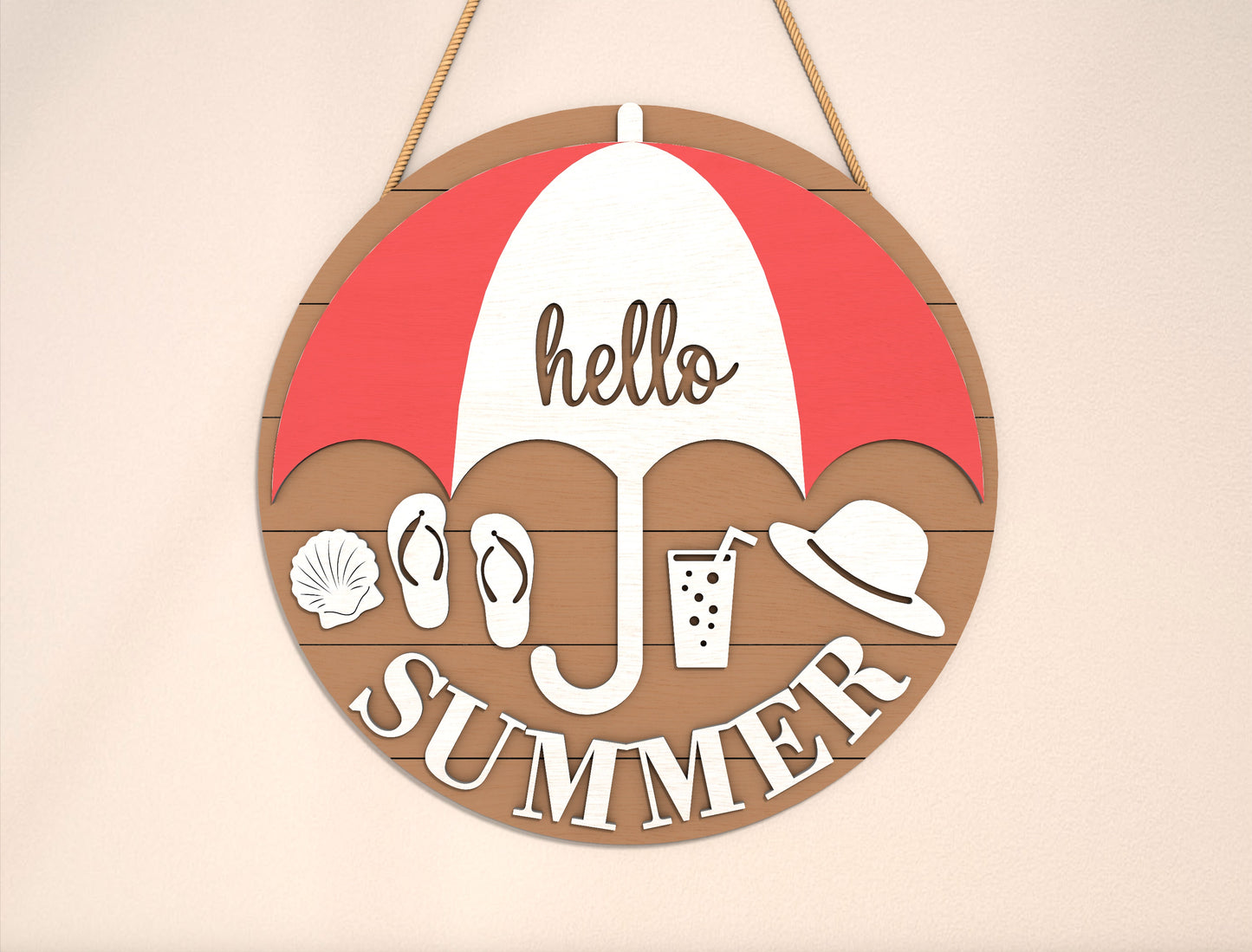 Hello Summer Beach Umbrella Sign SVG Laser Cut File for xTool and Glowforge