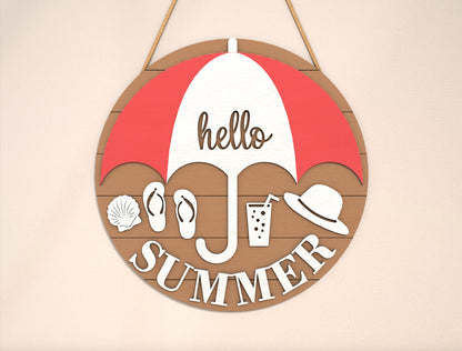 Hello Summer Beach Umbrella Sign SVG Laser Cut File for xTool and Glowforge