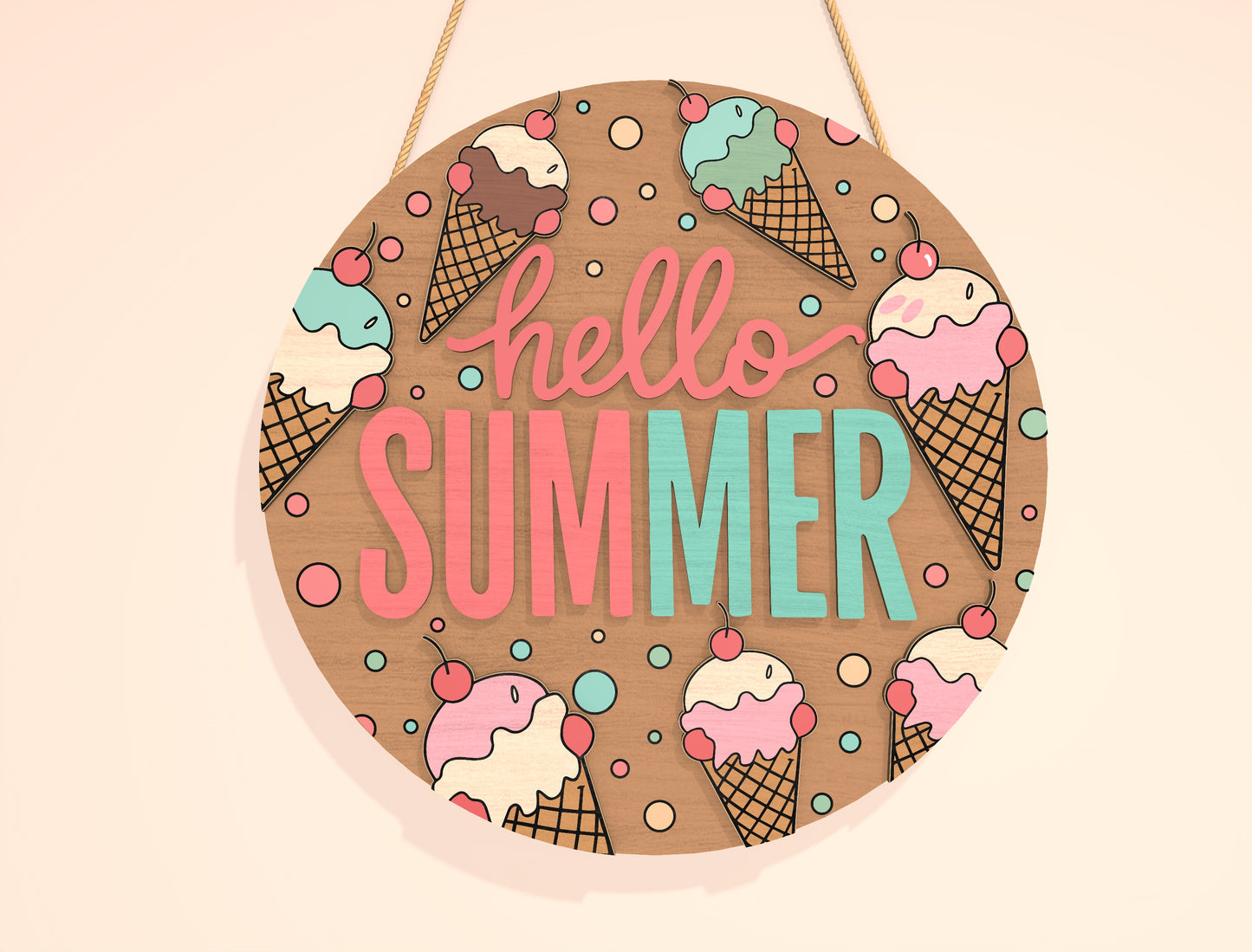 “Hello Summer” Ice Cream Door Sign SVG for Glowforge and xTool