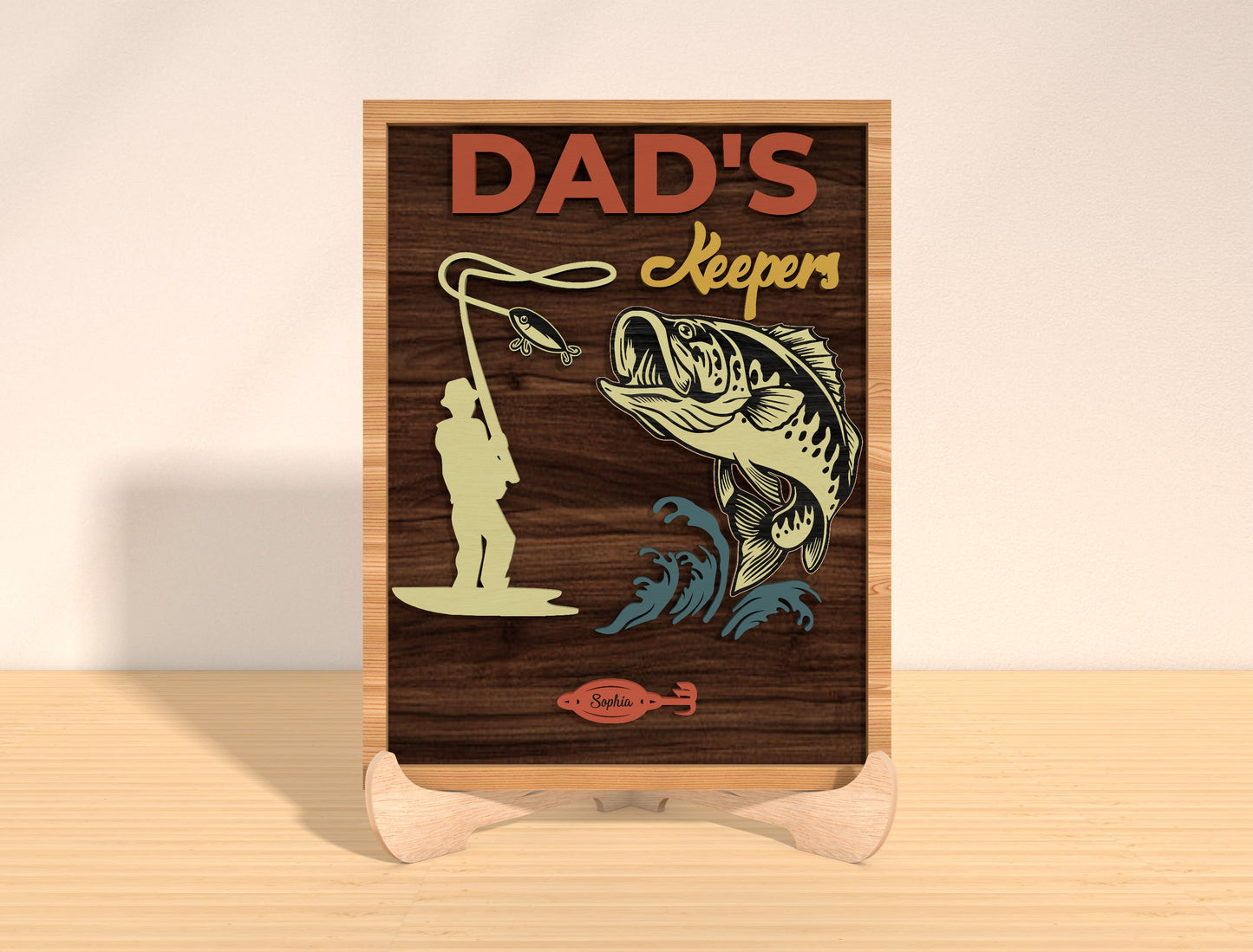 Daddy’s Fish Keepers Sign SVG Bundle Laser Cut File | Personalized Fishing Family Decor | Wooden Tabletop Sign | Glowforge, xTool, LightBurn, etc.