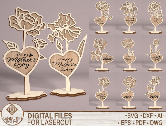 Mother's Day Flower Stand SVG Bundle 11 Designs for LightBurn and xTool