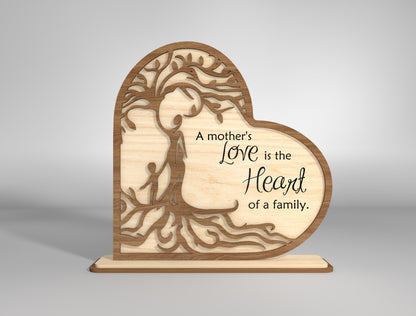 Mother's Love Family Tree Heart Sign SVG for xTool and LightBurn