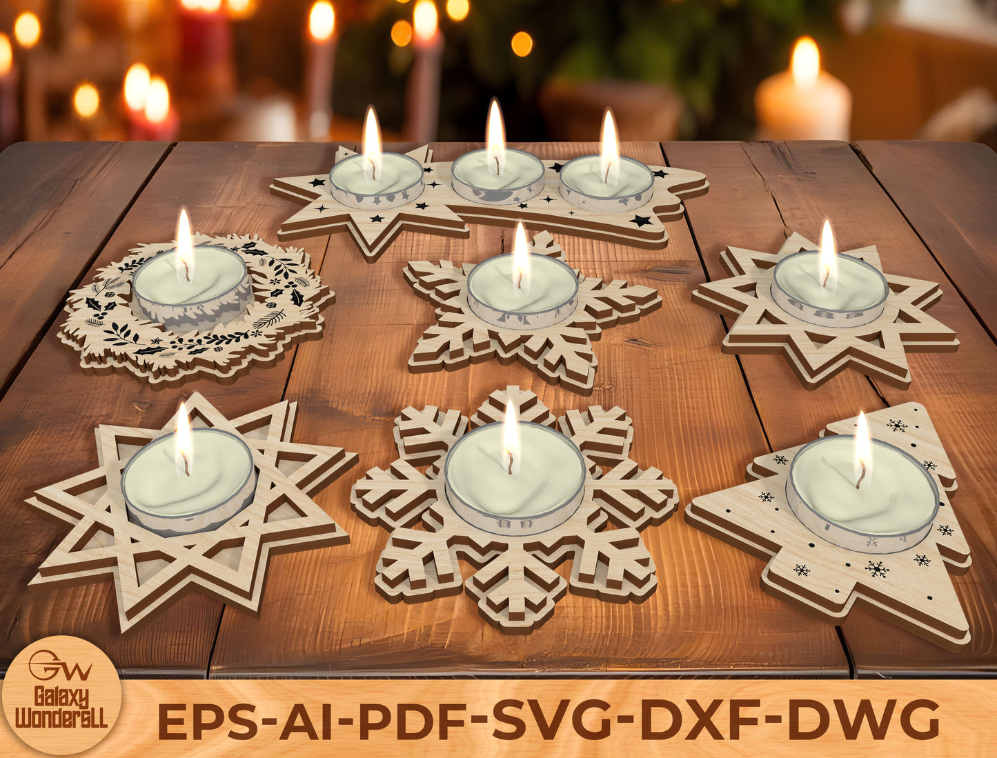Christmas Tealight Candle Holder Laser Cut File | Ready to Cut | Glowforge, xTool, LightBurn, etc.