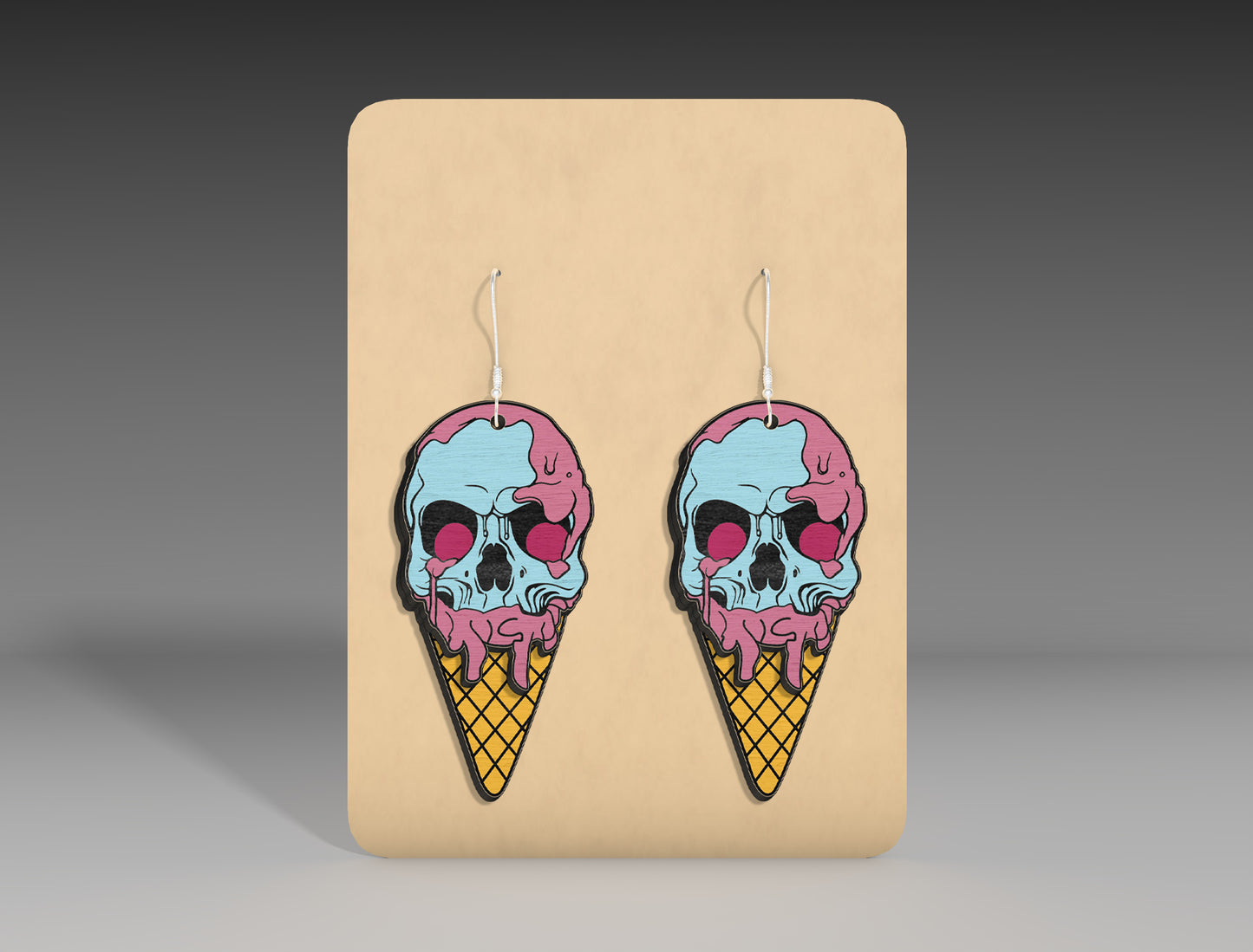 Halloween Skull Ice Cream Earrings SVG Bundle 3 Designs for xTool LightBurn