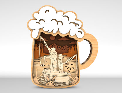 Camping Beer Mug Layered Scene Sign SVG Laser Cut File for xTool and Glowforge