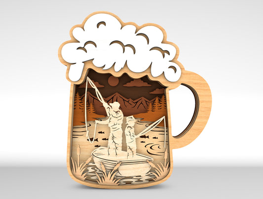 Camping Beer Mug Layered Scene Sign SVG Laser Cut File for xTool and Glowforge