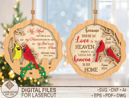 Cardinal Memorial Ornament SVG Laser Cut File for LightBurn and xTool