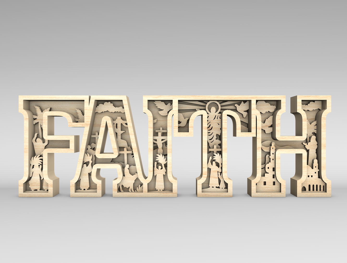 Faith Christian Multilayer Letter Sign SVG for LightBurn and Glowforge