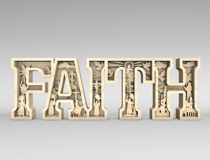 Faith Christian Multilayer Letter Sign SVG for LightBurn and Glowforge