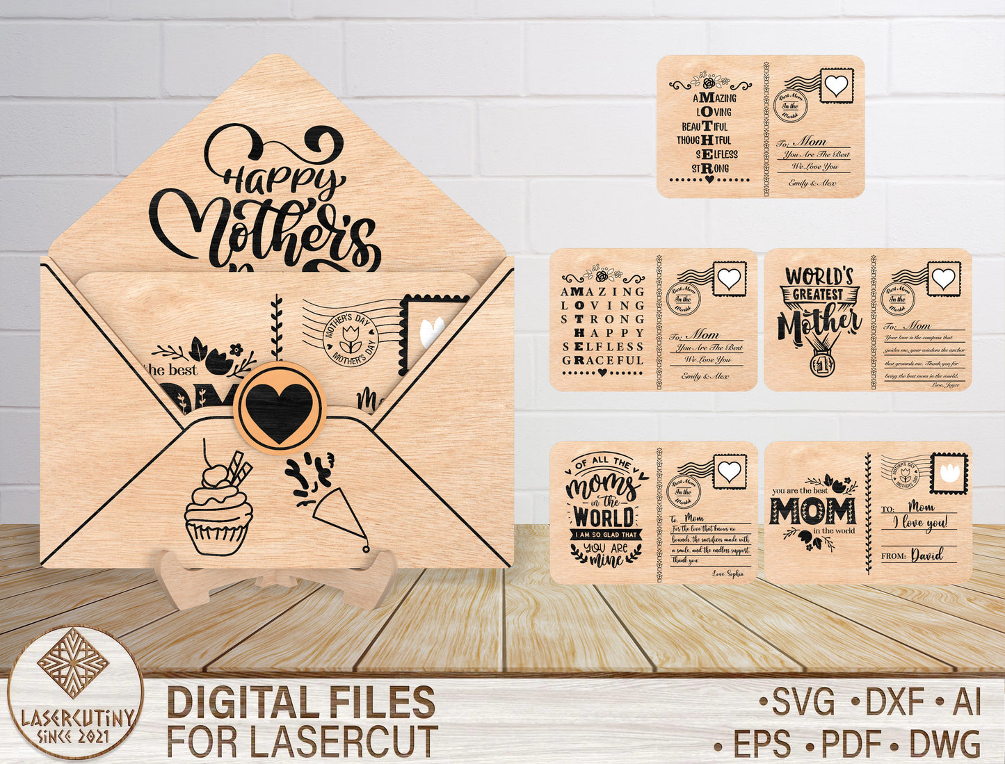 Mother's Day Envelope Card SVG Laser Cut File for Glowforge and xTool