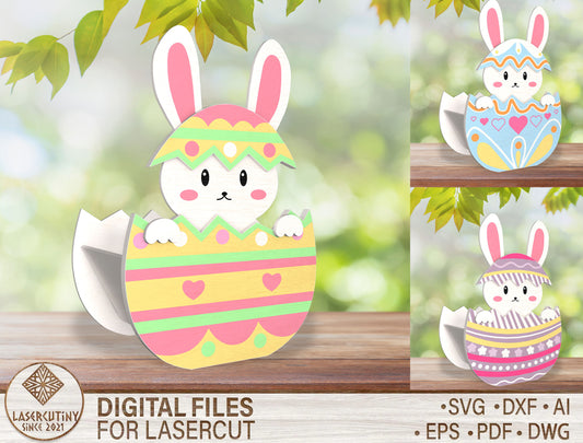 Cute Bunny Egg Holder Stand SVG Easter 3 Designs for LightBurn and xTool
