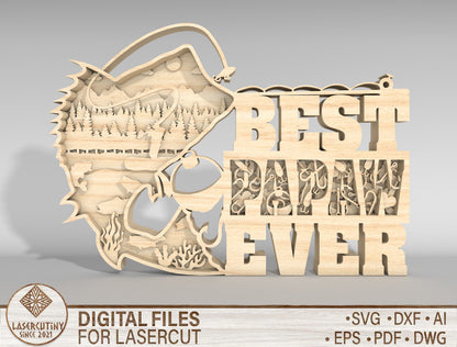Best Papa Ever Fishing Sign SVG Laser Cut File for Glowforge and xTool
