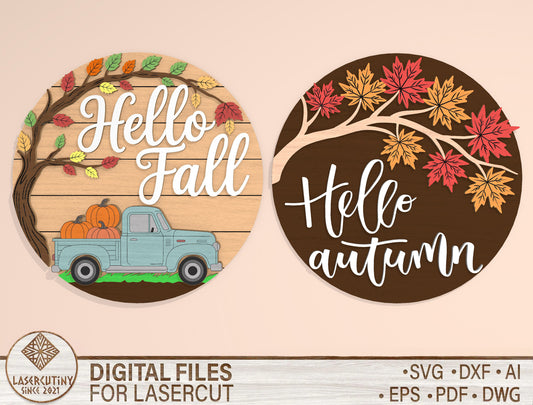 Hello Fall Pumpkin Truck Door Hanger SVG Set for Glowforge xTool LightBurn | 2 Designs
