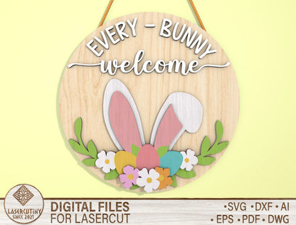 Easter Bunny Welcome Door Sign SVG Easter Day Decor for LightBurn and xTool