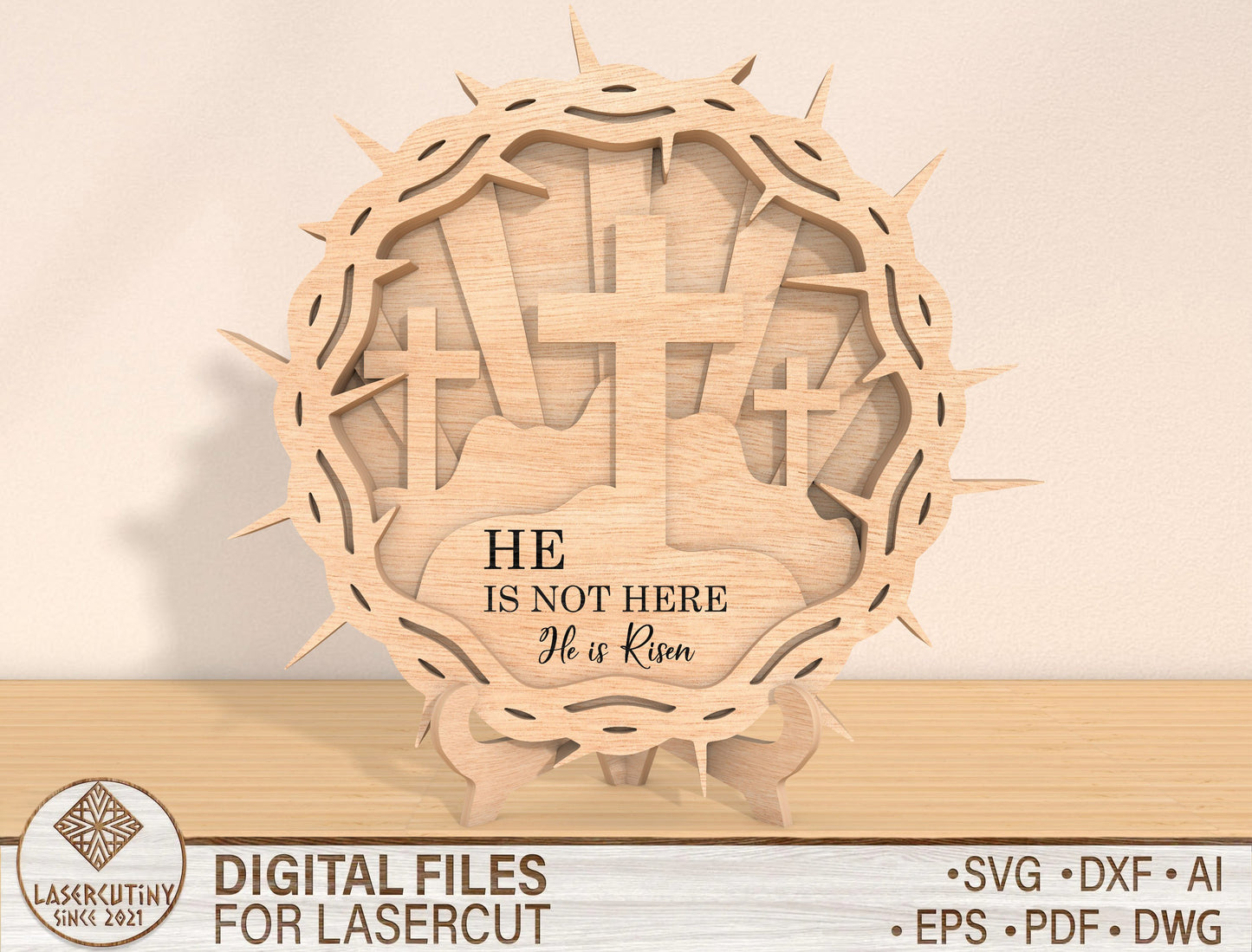 Multilayer Crown of Thorns Cross SVG Easter for Glowforge and xTool
