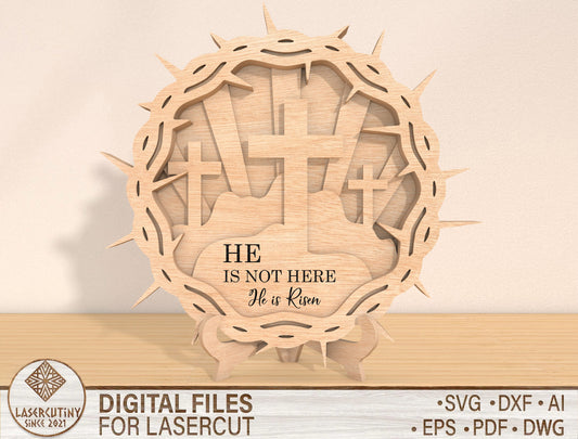 Multilayer Crown of Thorns Cross SVG Easter for Glowforge and xTool