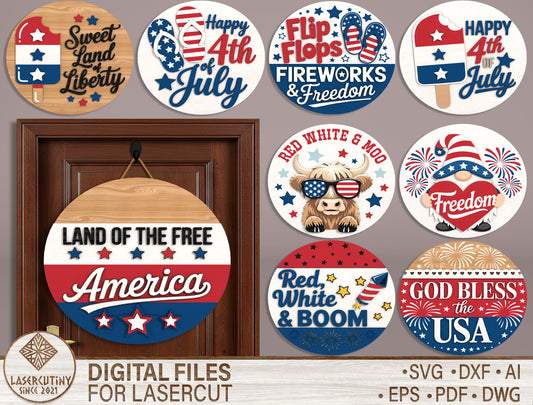 Patriotic Door Hanger SVG Bundle Laser Cut File for Glowforge