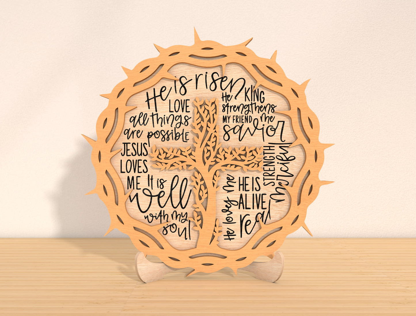 Easter Christian Cross Laser Cut File | He Is Risen Scripture Sign SVG | Wooden Religious Easter Table Decor | Glowforge, xTool, LightBurn, etc.