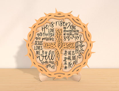 Easter Christian Cross Laser Cut File | He Is Risen Scripture Sign SVG | Wooden Religious Easter Table Decor | Glowforge, xTool, LightBurn, etc.