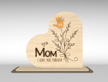Personalized Handprint Mom Sign SVG Kids Name Flower Laser Cut File for xTool and Glowforge