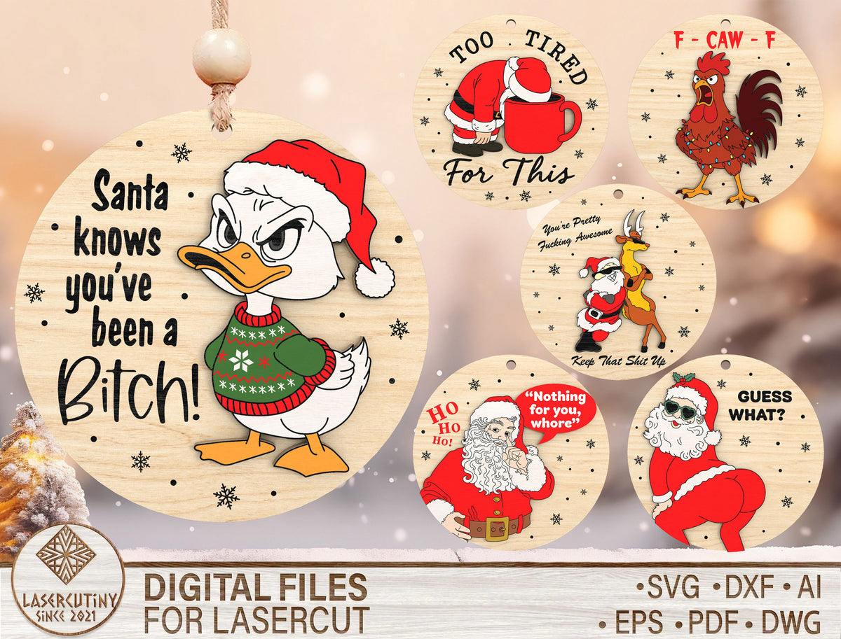 Funny Sassy Christmas Round Ornament SVG Bundle 1