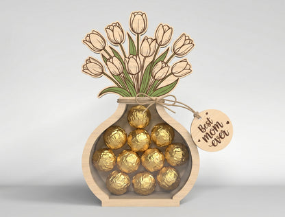 Flower Vase Candy Holder SVG Bundle 3D Wooden Bouquet Gift Jar for Glowforge and xTool